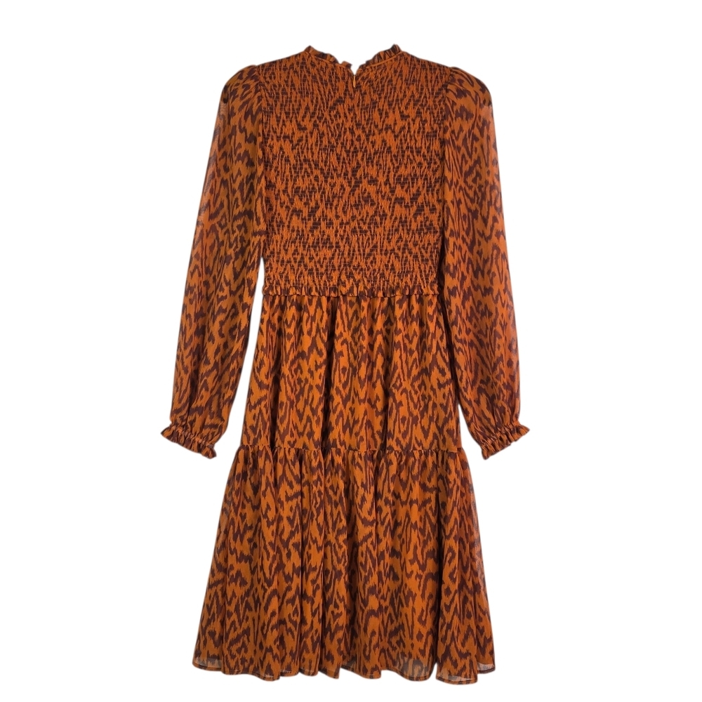 Wilfred Aritzia Rosalyn Abstract print tiered puff long  sleeves chiffon Dress - Picture 3 of 16